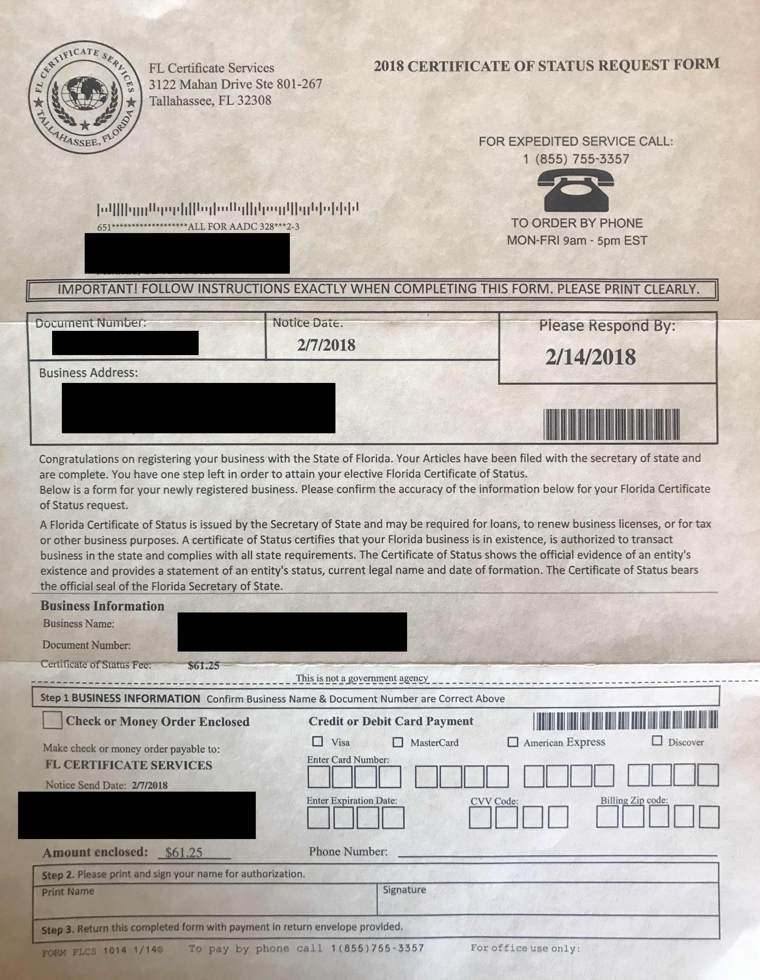 Florida of Scams in Status Certificate - Mailbox Beware of Your Mailbox of in Status Scams Certificate Your Beware of - Florida